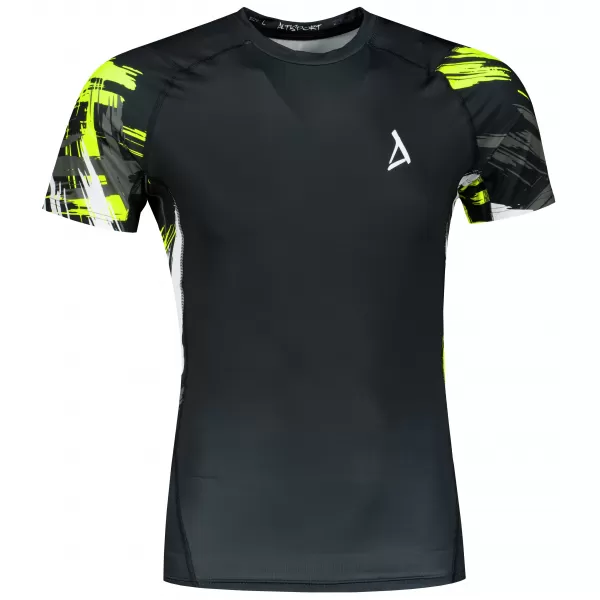  Tricou de compresie funcțional premium cu mâneci scurte pentru bărbați ALTISPORT VOJ/ALM039TR04 NEGRU ȘI GALBEN 