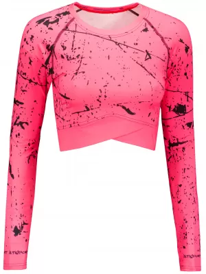 Crop top funcțional premium pentru femei, cu mâneci lungi ALTISPORT VOJ/ALW034TR04 ROZ FLUO