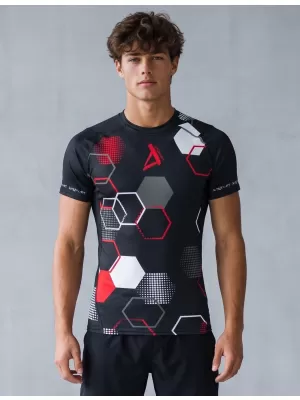 Tricou de compresie funcțional premium cu mâneci scurte pentru bărbați ALTISPORT VOJ/ALM037TR04 NEGRU ȘI ROȘU