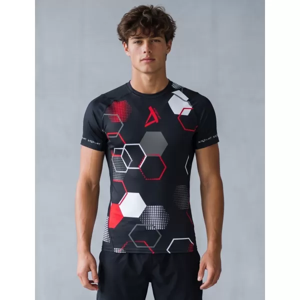  Tricou de compresie funcțional premium cu mâneci scurte pentru bărbați ALTISPORT VOJ/ALM037TR04 NEGRU ȘI ROȘU 