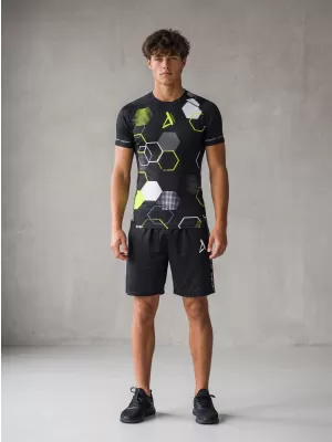 Tricou de compresie funcțional premium cu mâneci scurte pentru bărbați ALTISPORT VOJ/ALM037TR04 NEGRU ȘI GALBEN