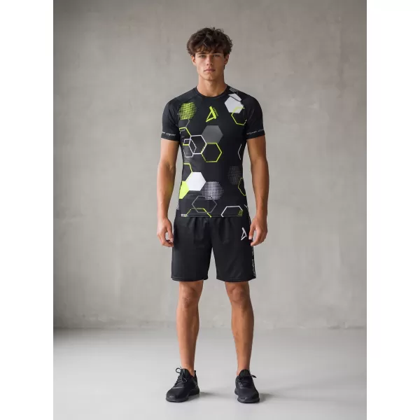  Tricou de compresie funcțional premium cu mâneci scurte pentru bărbați ALTISPORT VOJ/ALM037TR04 NEGRU ȘI GALBEN 