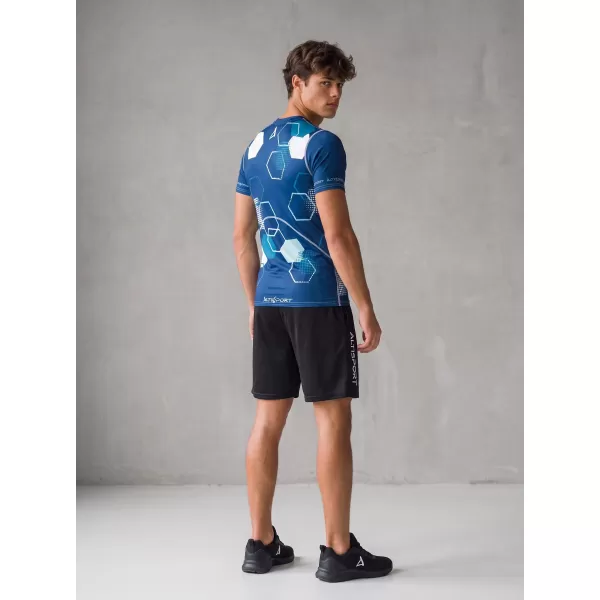  Tricou de compresie funcțional premium cu mâneci scurte pentru bărbați ALTISPORT VOJ/ALM037TR04 ALBASTRU MARIN 