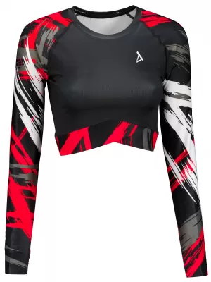 Crop top funcțional premium pentru femei, cu mâneci lungi ALTISPORT VOJ/ALW039TR04 NEGRU/ROSU