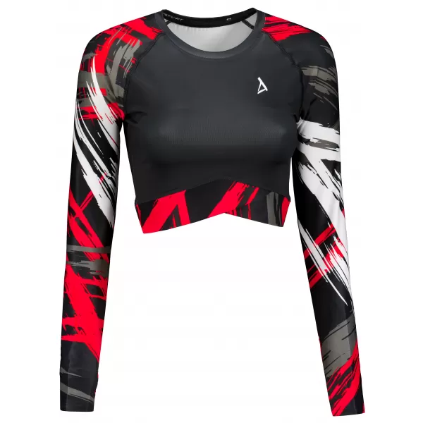  Crop top funcțional premium pentru femei, cu mâneci lungi ALTISPORT VOJ/ALW039TR04 NEGRU/ROSU 