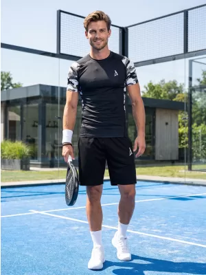 Tricou de compresie funcțional premium cu mâneci scurte pentru bărbați ALTISPORT VOJ/ALM038TR04 ALB-NEGRU