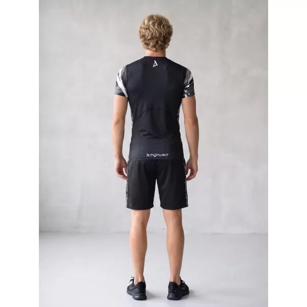  Tricou de compresie funcțional premium cu mâneci scurte pentru bărbați ALTISPORT VOJ/ALM039TR04 ALB-NEGRU 