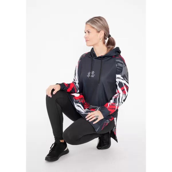 Hanorac prelungit funcțional pentru femei premium ALTISPORT VOJ/ALW039MI03 NEGRU/ROSU 