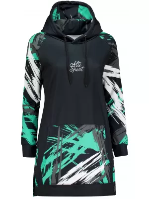 Hanorac prelungit funcțional pentru femei premium ALTISPORT VOJ/ALW039MI03 NEGRU/TURCOAZ