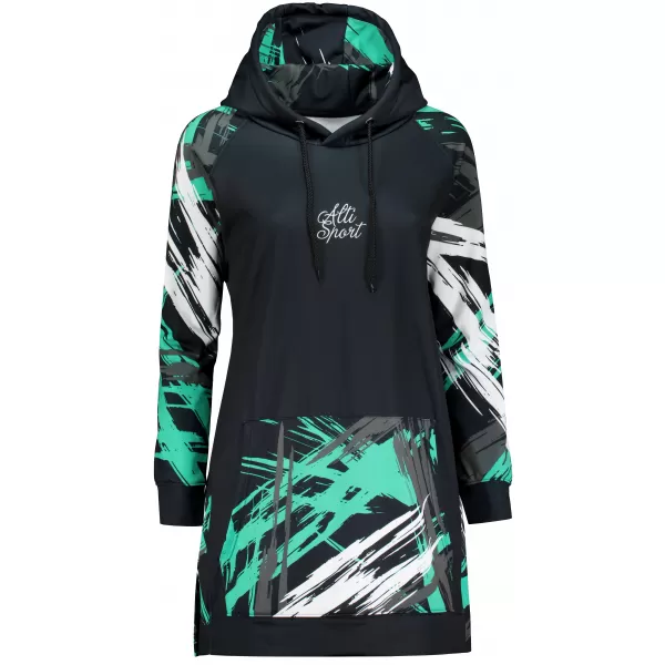 Hanorac prelungit funcțional pentru femei premium ALTISPORT VOJ/ALW039MI03 NEGRU/TURCOAZ 
