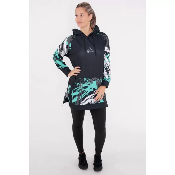  Hanorac prelungit funcțional pentru femei premium ALTISPORT VOJ/ALW039MI03 NEGRU/TURCOAZ 