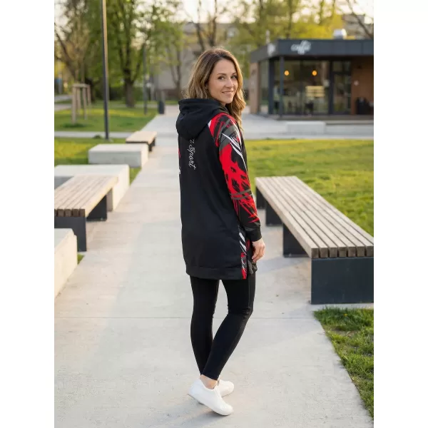  Hanorac prelungit funcțional pentru femei premium ALTISPORT VOJ/ALW039MI03 NEGRU/ROSU 