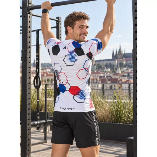  Cămașă funcțională de compresie pentru bărbați cu mâneci scurte premium ALTISPORT VOJ/ALM036TR04 HEXA ALB 