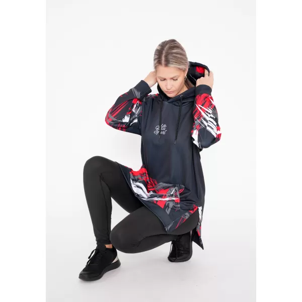  Hanorac prelungit funcțional pentru femei premium ALTISPORT VOJ/ALW039MI03 NEGRU/ROSU 