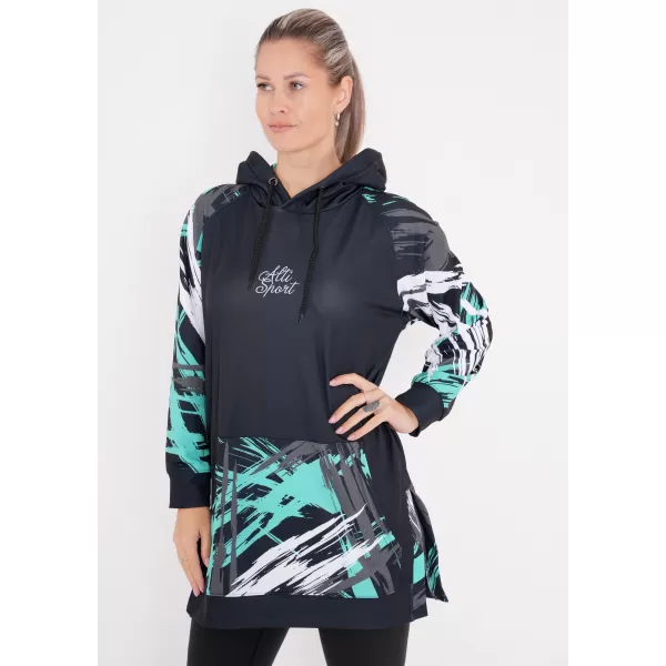  Hanorac prelungit funcțional pentru femei premium ALTISPORT VOJ/ALW039MI03 NEGRU/TURCOAZ 