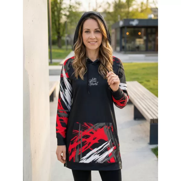  Hanorac prelungit funcțional pentru femei premium ALTISPORT VOJ/ALW039MI03 NEGRU/ROSU 