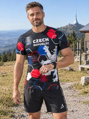 Cămașă funcțională de compresie pentru bărbați cu mâneci scurte premium ALTISPORT VOJ/ALM036TR04 HEXA NEGRU