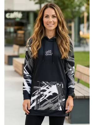 Hanorac prelungit funcțional pentru femei premium ALTISPORT VOJ/ALW039MI03 NEGRU/ALB