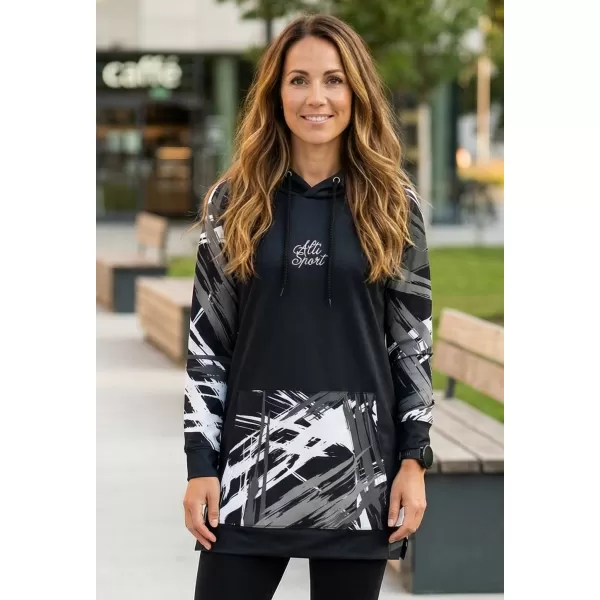  Hanorac prelungit funcțional pentru femei premium ALTISPORT VOJ/ALW039MI03 NEGRU/ALB 