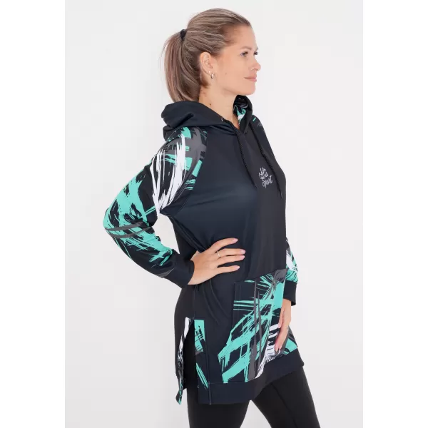  Hanorac prelungit funcțional pentru femei premium ALTISPORT VOJ/ALW039MI03 NEGRU/TURCOAZ 