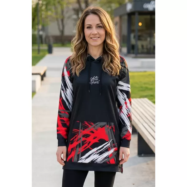  Hanorac prelungit funcțional pentru femei premium ALTISPORT VOJ/ALW039MI03 NEGRU/ROSU 