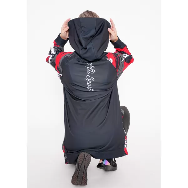  Hanorac prelungit funcțional pentru femei premium ALTISPORT VOJ/ALW039MI03 NEGRU/ROSU 
