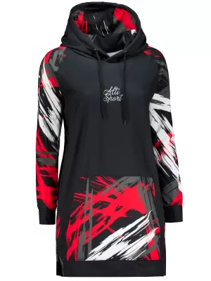 Hanorac prelungit funcțional pentru femei premium ALTISPORT VOJ/ALW039MI03 NEGRU/ROSU
