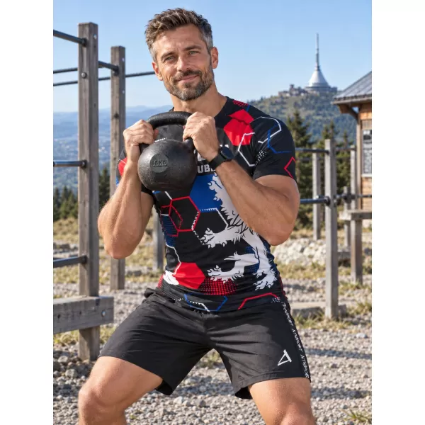  Cămașă funcțională de compresie pentru bărbați cu mâneci scurte premium ALTISPORT VOJ/ALM036TR04 HEXA NEGRU 