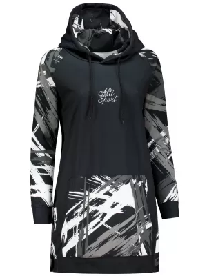 Hanorac prelungit funcțional pentru femei premium ALTISPORT VOJ/ALW039MI03 NEGRU/ALB