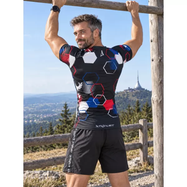  Cămașă funcțională de compresie pentru bărbați cu mâneci scurte premium ALTISPORT VOJ/ALM036TR04 HEXA NEGRU 