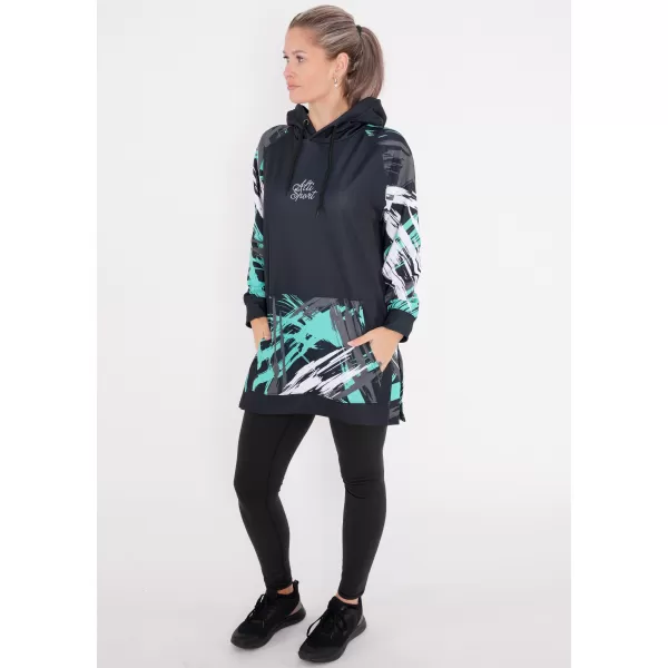  Hanorac prelungit funcțional pentru femei premium ALTISPORT VOJ/ALW039MI03 NEGRU/TURCOAZ 