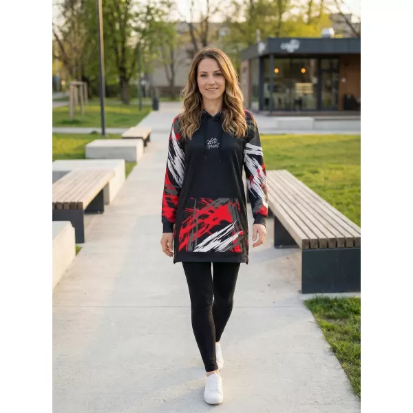  Hanorac prelungit funcțional pentru femei premium ALTISPORT VOJ/ALW039MI03 NEGRU/ROSU 