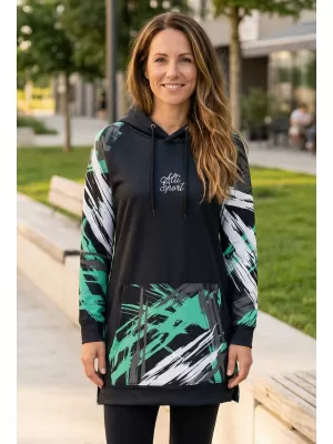 Hanorac prelungit funcțional pentru femei premium ALTISPORT VOJ/ALW039MI03 NEGRU/TURCOAZ