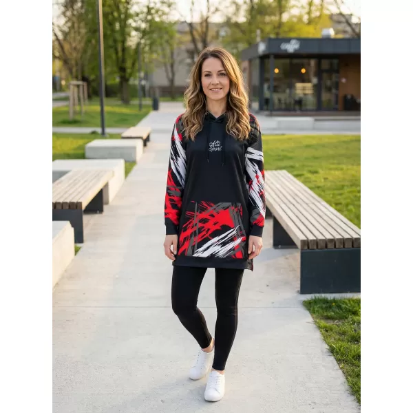  Hanorac prelungit funcțional pentru femei premium ALTISPORT VOJ/ALW039MI03 NEGRU/ROSU 