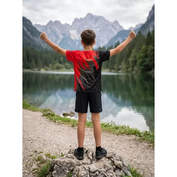 Tricou funcțional premium pentru copii ALTISPORT VOJ/ALK006TR01 NEGRU/ROSU 