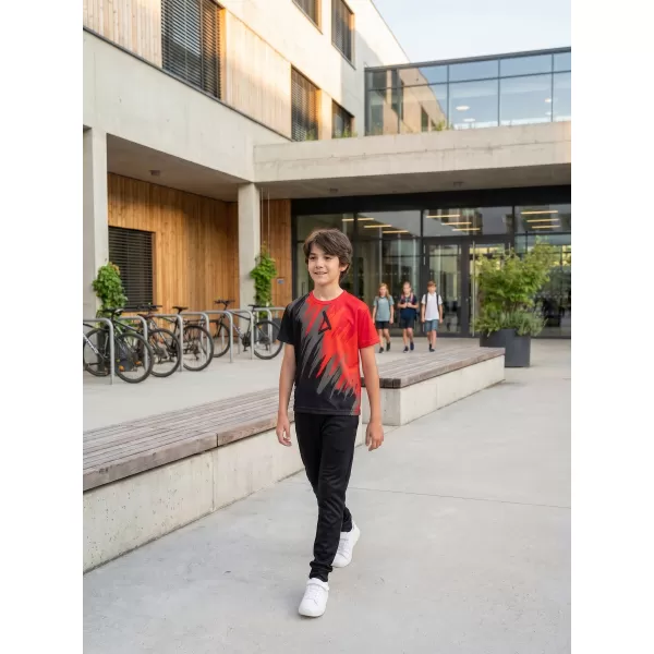  Tricou funcțional premium pentru copii ALTISPORT VOJ/ALK006TR01 NEGRU/ROSU 