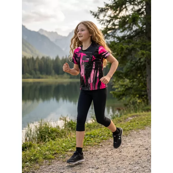  Tricou funcțional premium pentru copii ALTISPORT VOJ/ALK010TR01 NEGRU/ROZ DESCHIS 