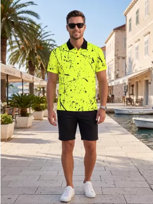 Tricou funcțional pentru bărbați cu guler premium ALTISPORT VOJ/ALM034TR05 GALBEN NEON