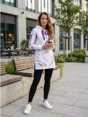 Hanorac prelungit funcțional pentru femei premium ALTISPORT VOJ/ALW049MI03 ALB/VIOLET