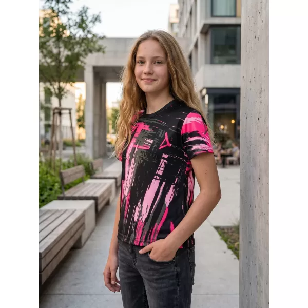  Tricou funcțional premium pentru copii ALTISPORT VOJ/ALK010TR01 NEGRU/ROZ DESCHIS 