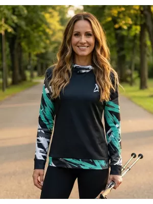 Hanorac funcțional premium pentru femei ALTISPORT VOJ/ALW039MI01 NEGRU/TURCOAZ