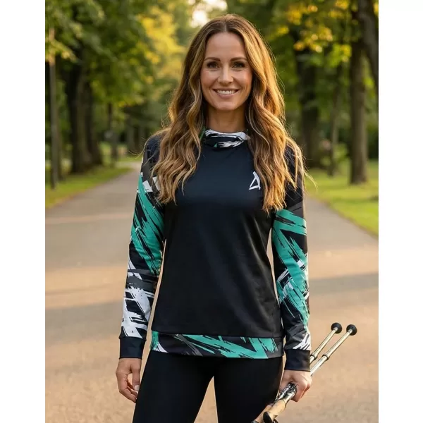  Hanorac funcțional premium pentru femei ALTISPORT VOJ/ALW039MI01 NEGRU/TURCOAZ 