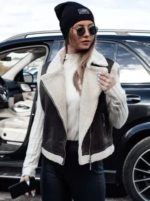 Vestă DSTREET WOOLZIP TY4746 ČERNÁ/KARAMELOVÁ NEGRU/MARO