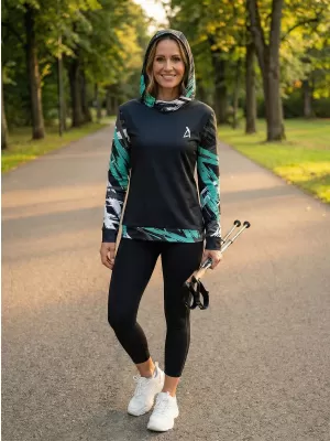 Hanorac funcțional premium pentru femei ALTISPORT VOJ/ALW039MI01 NEGRU/TURCOAZ