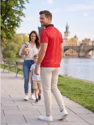 Tricou funcțional pentru bărbați cu guler premium ALTISPORT VOJ/ALM050TR05 ROŞU