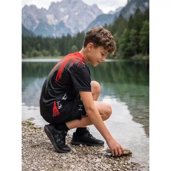  Tricou funcțional premium pentru copii ALTISPORT VOJ/ALK006TR01 NEGRU/ROSU 