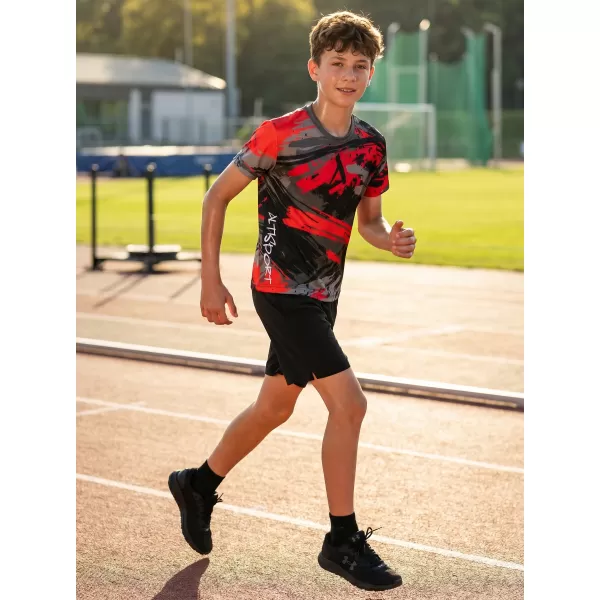  Tricou funcțional premium pentru copii ALTISPORT VOJ/ALK014TR01 NEGRU/ROSU 
