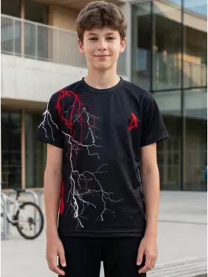 Tricou funcțional premium pentru copii ALTISPORT VOJ/ALK004TR01 NEGRU/ROSU
