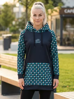 Hanorac prelungit funcțional pentru femei premium ALTISPORT VOJ/ALW048MI03 NEGRU ȘI ALBASTRU