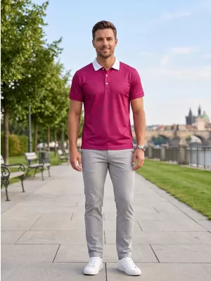 Tricou funcțional pentru bărbați cu guler premium ALTISPORT VOJ/ALM050TR05 BURGUNDIA